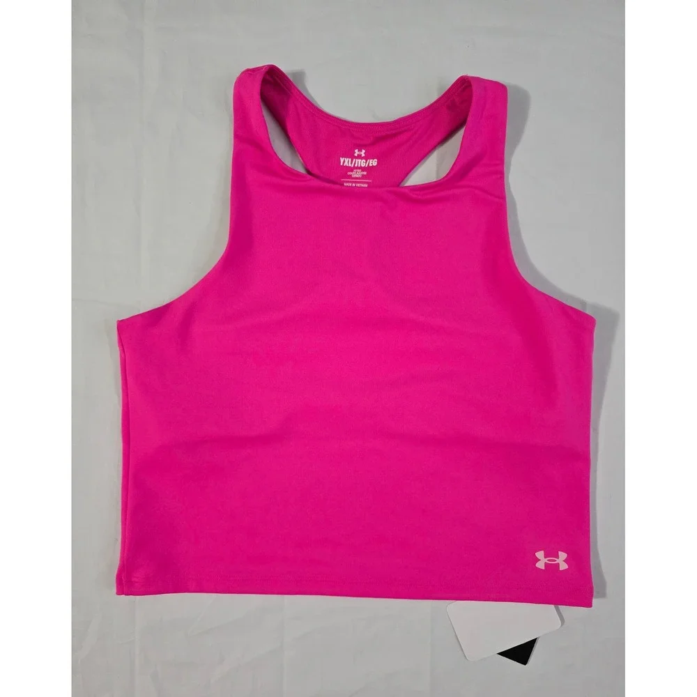 Under Armour Girls Pink Motion Crop Tank Top Racerback Fitted YXL 1379983 NWT